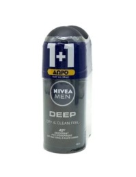 Nivea Men Deep Dry & Clean Roll-On 50ml 1+1 Δώρο